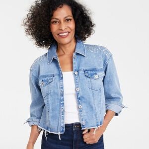 I.N.C. International Concepts Women's Embellished Denim Trucker Jacket, XL